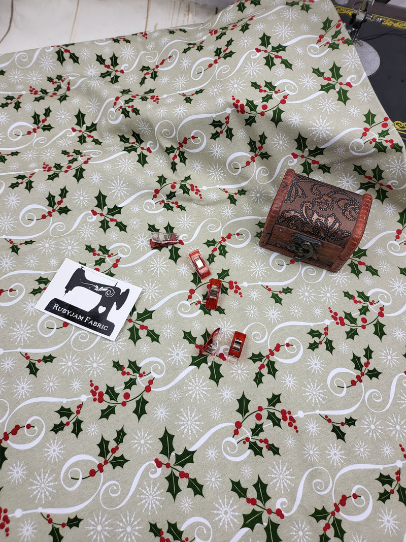 Christmas Holly - cotton lycra - 150cm wide - clearance