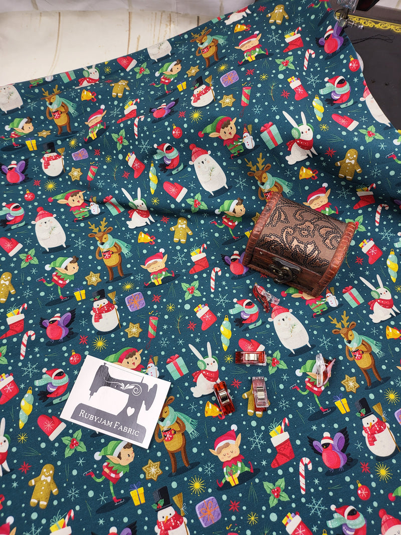 Christmas Elves - cotton lycra - 150cm wide - clearance