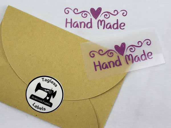Purple Hand Made (Scroll Heart) - Tagless Label Transfers