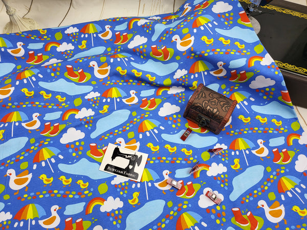 Puddle Ducks - cotton lycra - 150cm wide - clearance
