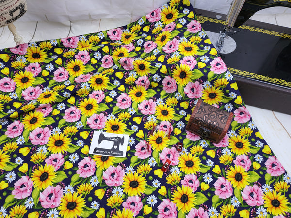 Sunflowers - cotton lycra - 150cm wide - clearance