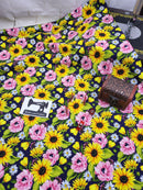 Sunflowers - cotton lycra - 150cm wide - clearance