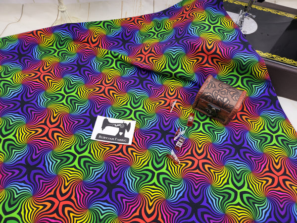 Rainbow Kaleidoscope - cotton lycra - 150cm wide