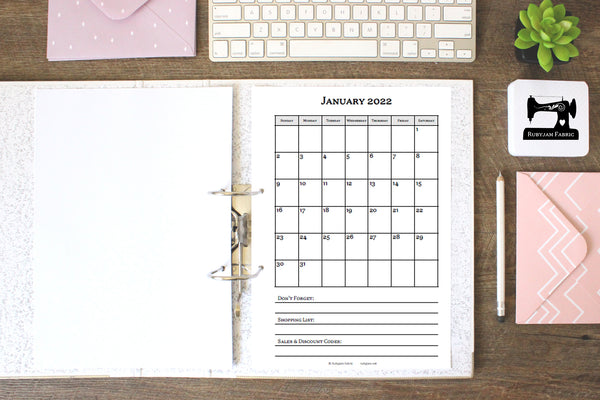 Rubyjam Fabric - 2022 Calendar Pages Add On for The Ultimate Sewing Organiser