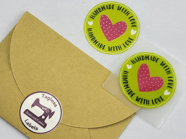 Handmade With Love - Lime Green Circle - Tagless Label Transfers