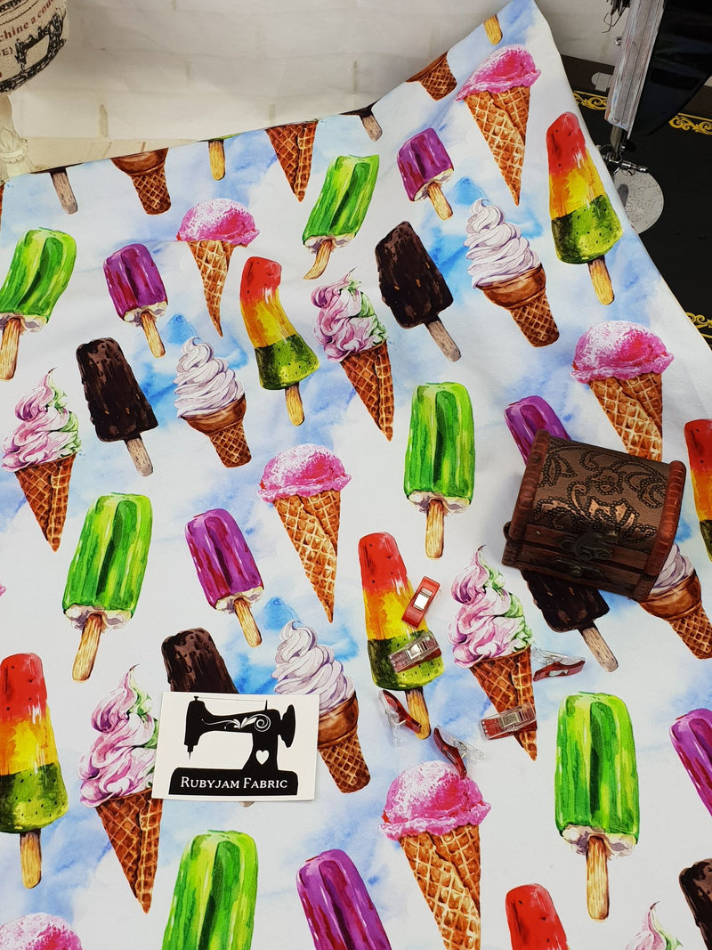 Ice Cream Parlour - cotton lycra - 150cm wide - clearance