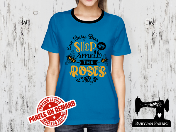 Busy Bees Smell the Roses - TURQUOISE - Panels On Demand