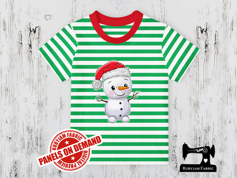 Christmas Snowman - GREEN WHITE YDS - Panels On Demand