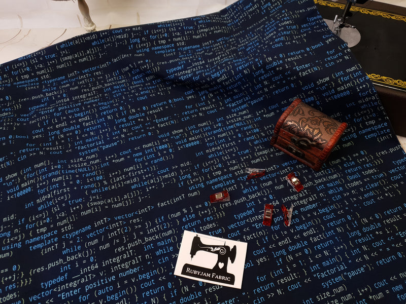 Computer Code printed on soft and stretchy cotton lycra fabric