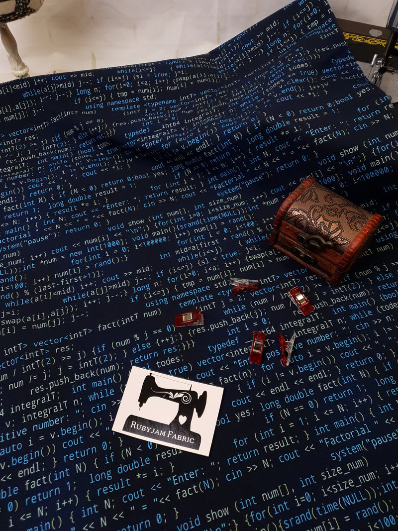 Computer Code printed on soft and stretchy cotton lycra fabric