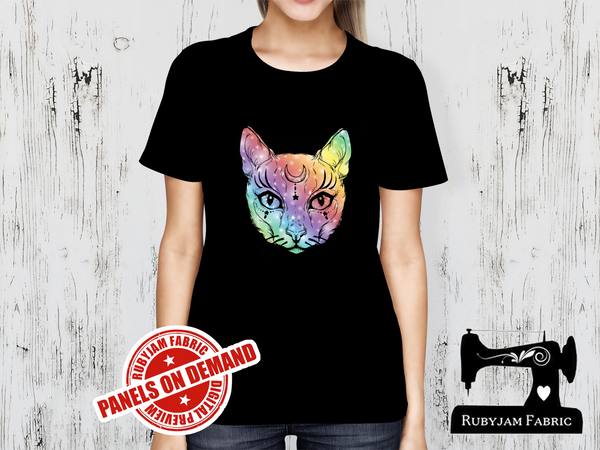 Cosmic Kitty Rainbow - BLACK - Panels On Demand