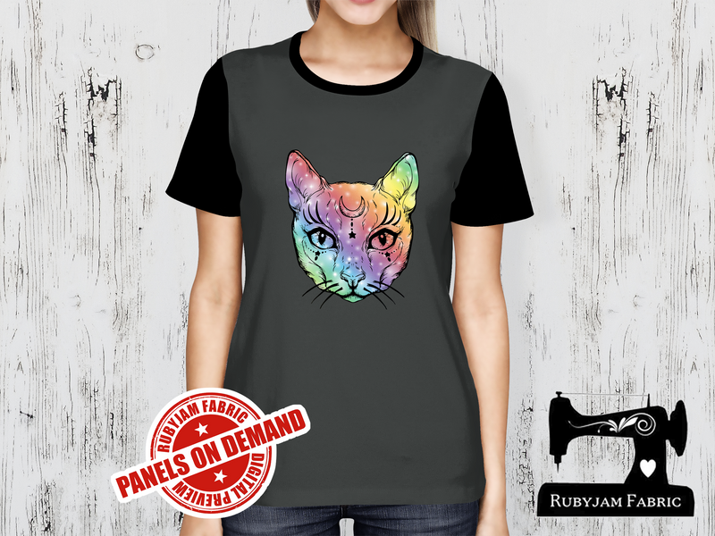 Cosmic Kitty Rainbow - CHARCOAL - Panels On Demand