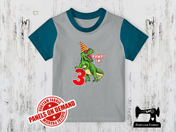 Dinosaur Birthday 3 - HEATHER GREY - Panels On Demand