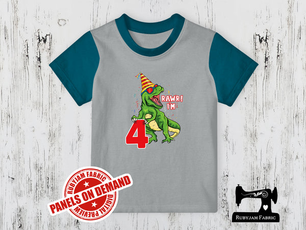 Dinosaur Birthday 4 - HEATHER GREY - Panels On Demand