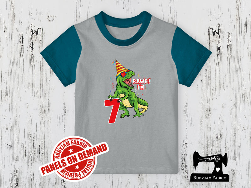 Dinosaur Birthday 7 - HEATHER GREY - Panels On Demand