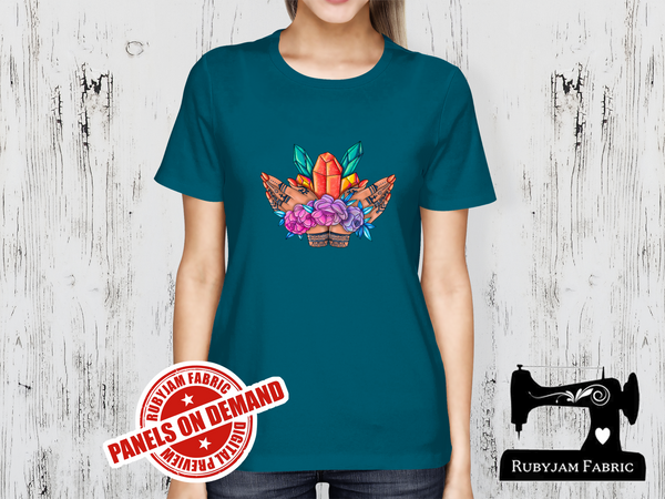 Henna Hands and Crystals - TEAL BLUE - Panels On Demand