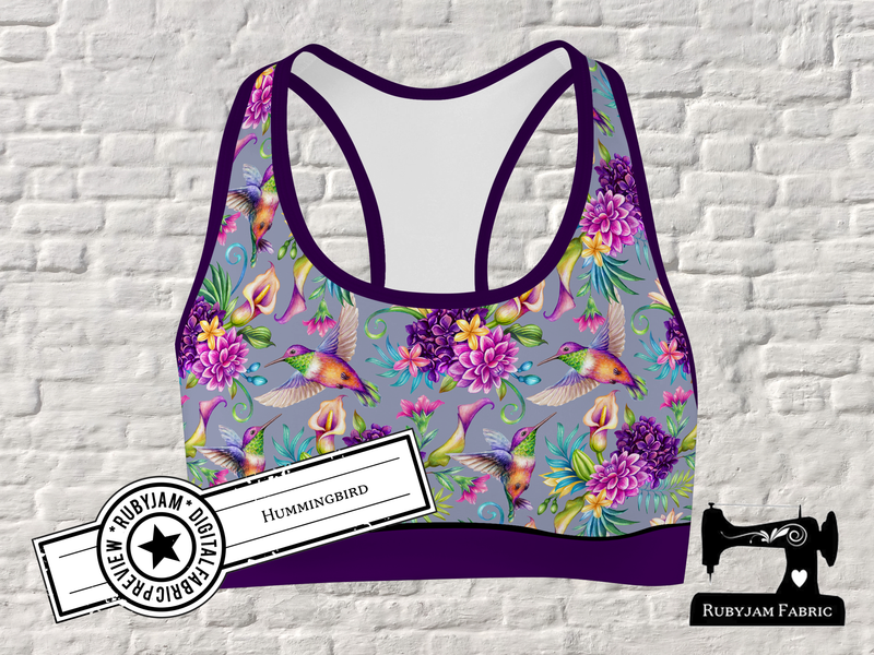 Hummingbirds on Grey - cotton lycra - 150cm wide - clearance