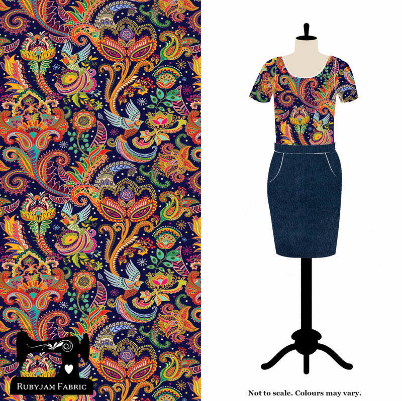 Indian Paisley - bamboo lycra - 150cm wide