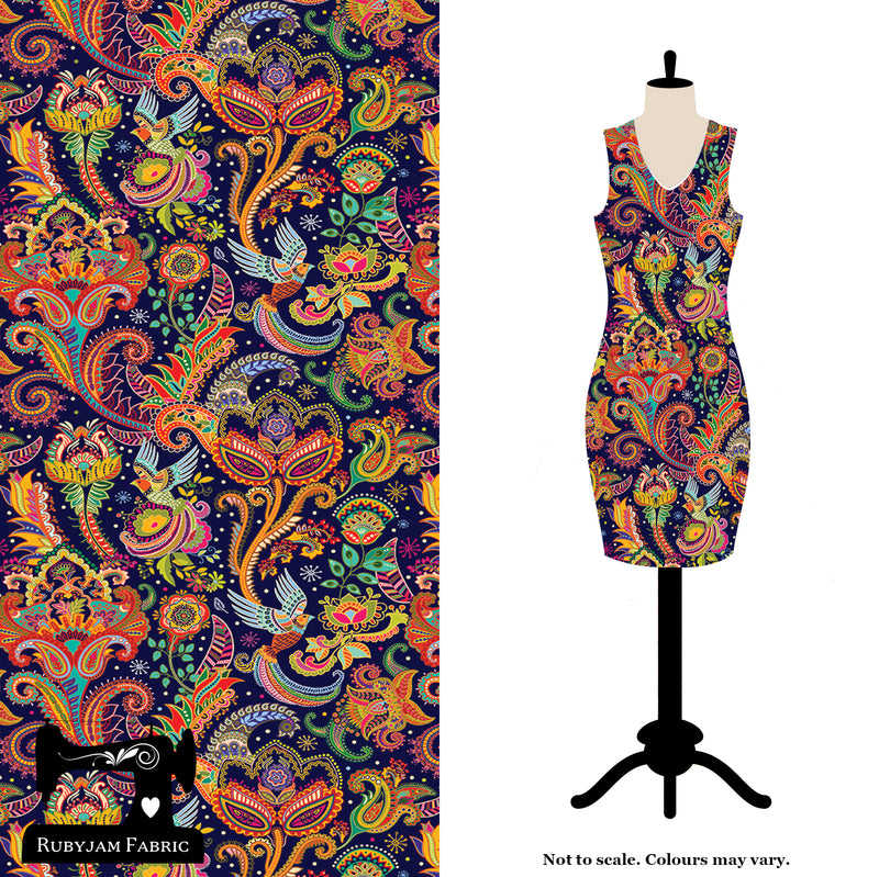 Indian Paisley - bamboo lycra - 150cm wide