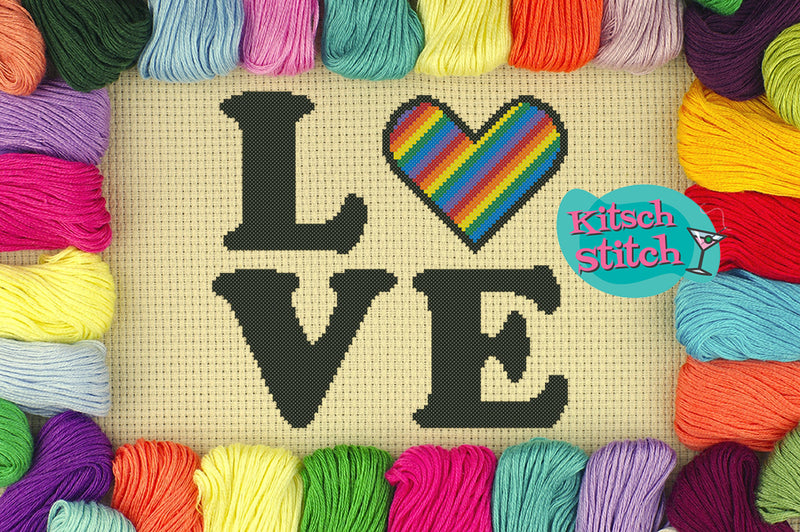 LOVE Pride Heart - Cross Stitch Pattern - Kitsch Stitch Studio