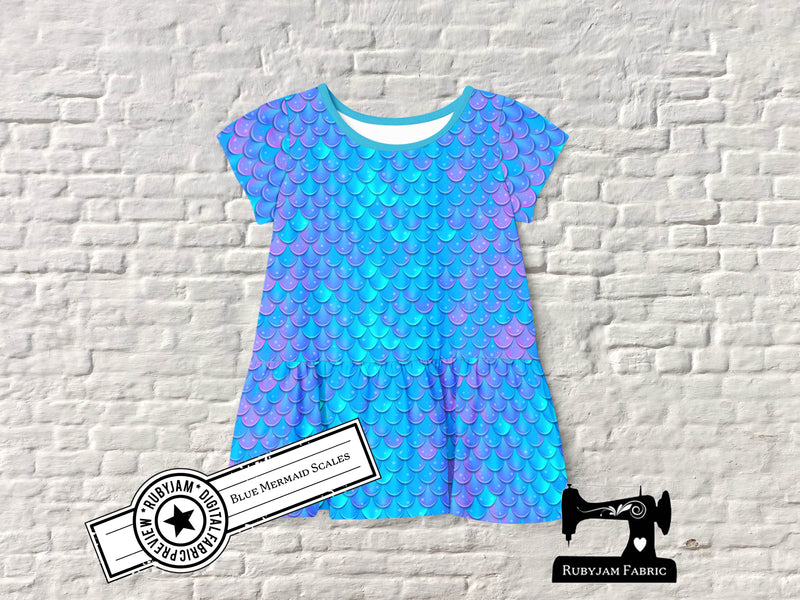 Blue Mermaid Scales - cotton lycra - 150cm wide