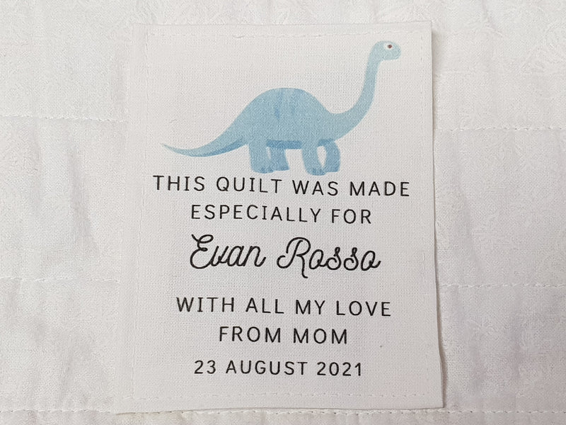 Custom Made QUILT LABEL, organic quilting cotton, Style 25 - Dinosaur