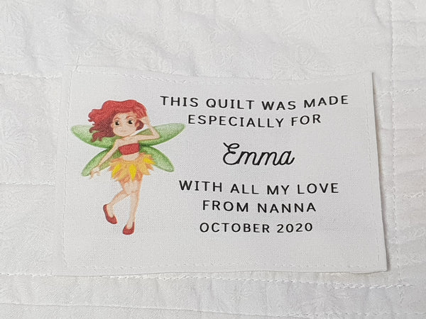 Custom Made QUILT LABEL, organic quilting cotton, Style 29 - Fairy