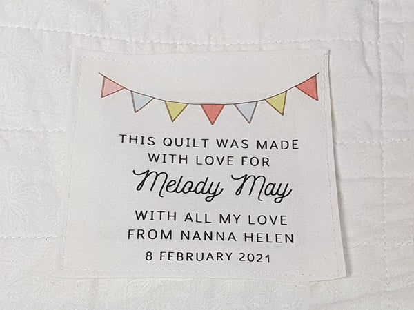 Custom Made QUILT LABEL, organic quilting cotton, Style 30 - Bunting Flags