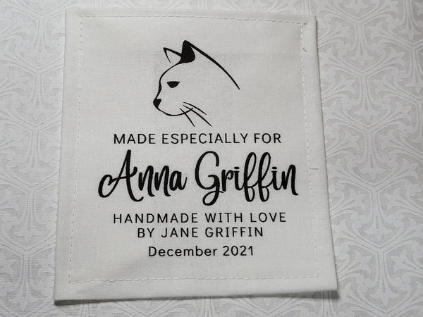 Custom Made QUILT LABEL, organic quilting cotton, Style 46 - Cat