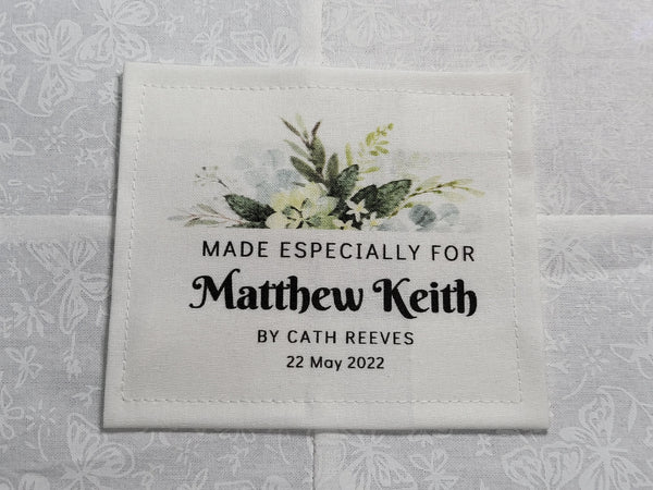 Custom Made QUILT LABEL, organic quilting cotton, Style 78 - Foliage