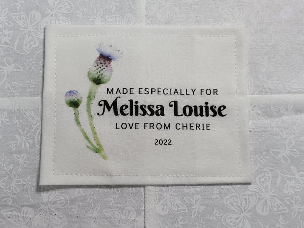 Custom Made QUILT LABEL, organic quilting cotton, Style 80 - Flower