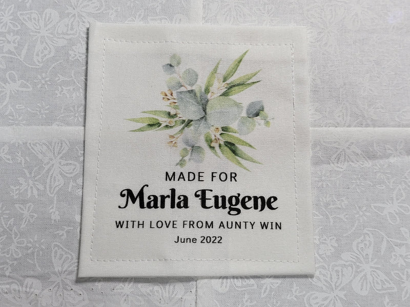 Custom Made QUILT LABEL, organic quilting cotton, Style 81 - Flowers