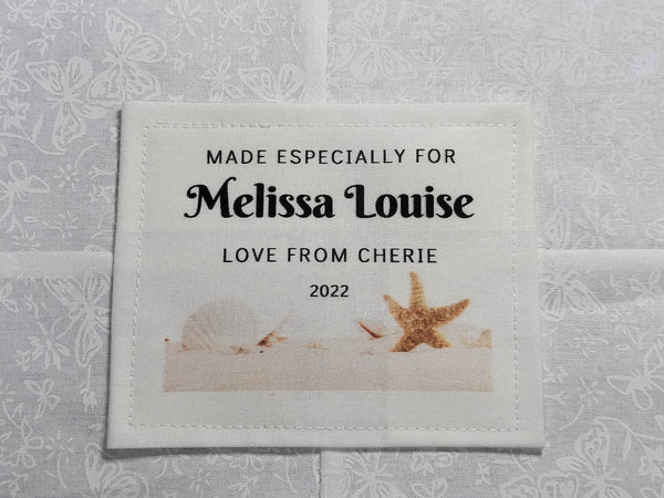 Custom Made QUILT LABEL, organic quilting cotton, Style 83 - Beach