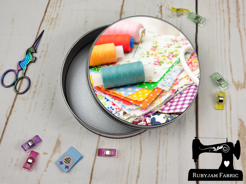 Quilting Charm Squares - Sewing Storage Tin (Round) - Bespoke