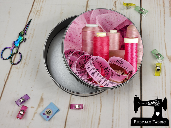 Pink Sewing Threads - Sewing Storage Tin (Round) - Bespoke