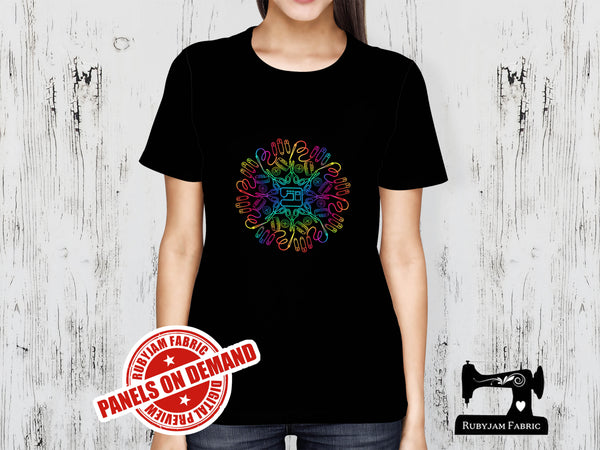 Rainbow Sewing Mandala - BLACK - Panels On Demand
