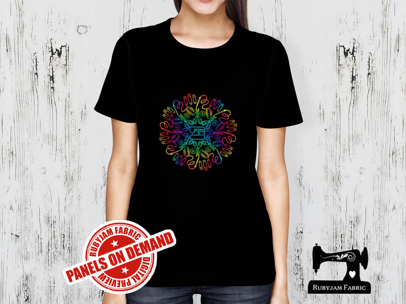 Rainbow Sewing Mandala - BLACK - Panels On Demand