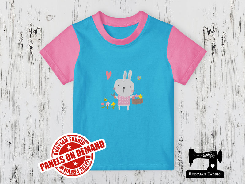 Spring Bunny With Flowers - LIGHT BLUE - Panels On Demand