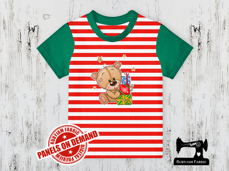 Christmas Teddy Bear - RED WHITE YDS - Panels On Demand