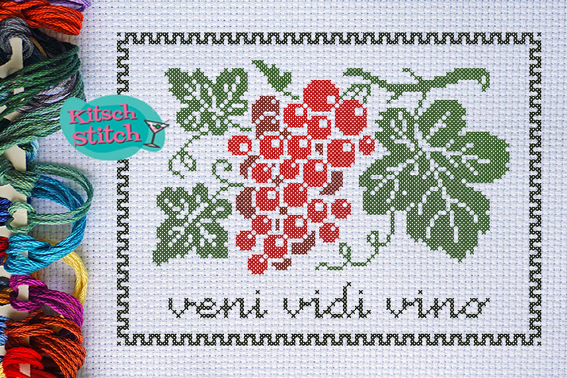 Veni Vidi Vino - Cross Stitch Pattern - Kitsch Stitch Studio