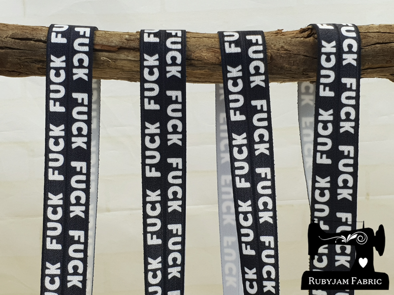 White FUCK on Black - Printed - 1" (25mm) - Fold Over Elastic (FOE)