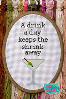 A Drink A Day Keeps The Shrink Away - Cross Stitch Pattern - Kitsch Stitch Studio
