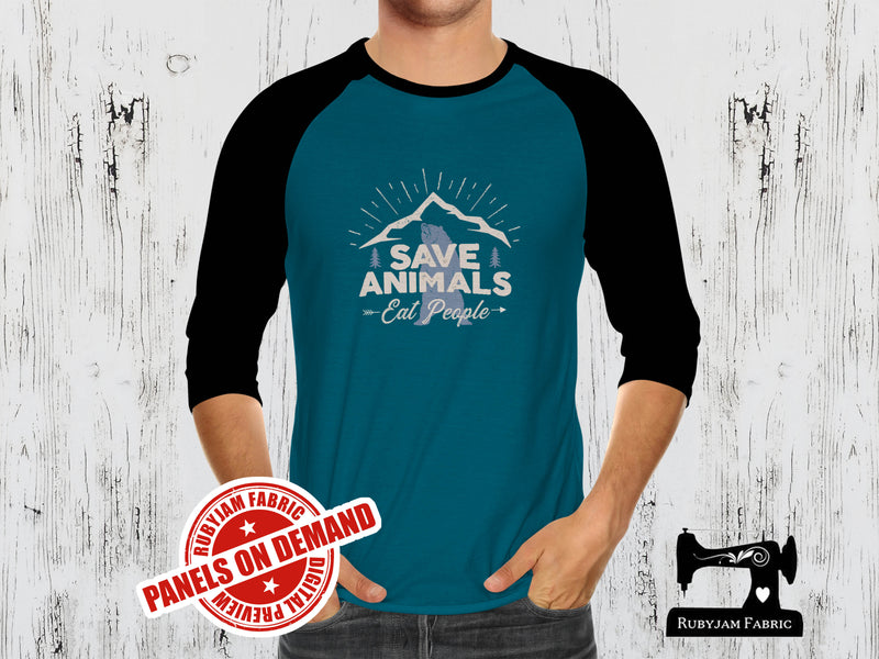 Save Animals, Eat People (white) - TEAL BLUE - Panels On Demand