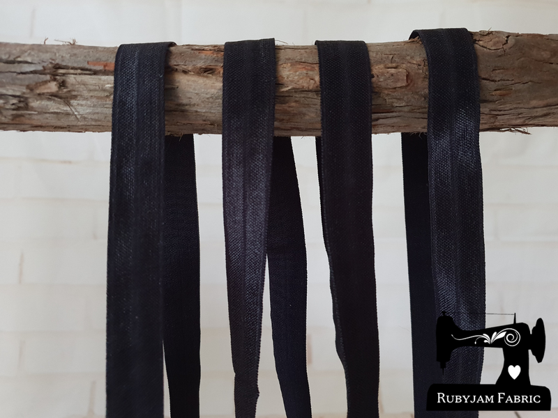 1M Black - Solid - 5/8" (16mm) - Fold Over Elastic (FOE)