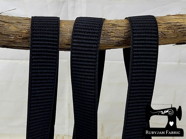 1M Ribbed Non-Roll Elastic BLACK (25mm wide)