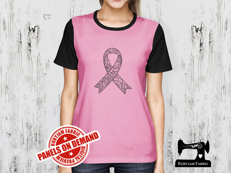 Mandala Ribbon (Breast Cancer Awareness) - LIGHT PINK - Panels On Demand