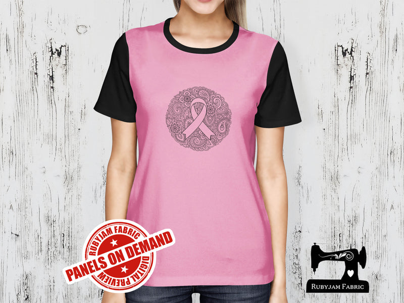 Mandala Ribbon Circle (Breast Cancer Awareness) - LIGHT PINK - Panels On Demand