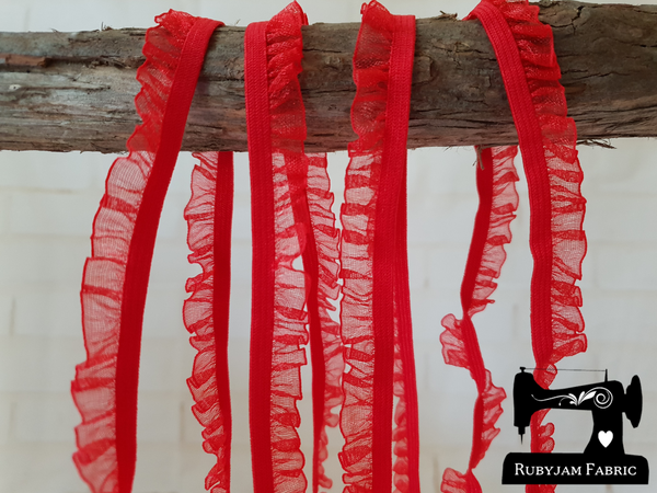 1M BRIGHT RED Decorative Elastic Ruffle Trim (Approx 10mm wide)