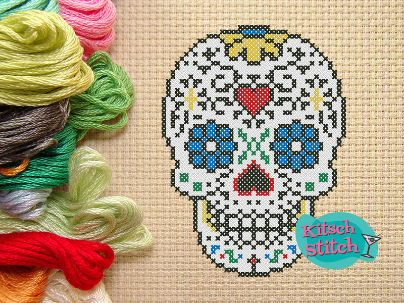 Candy Skull - Cross Stitch Pattern - Kitsch Stitch Studio