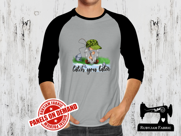 Catch You Later Fishing Gnome - HEATHER GREY - Panels On Demand
